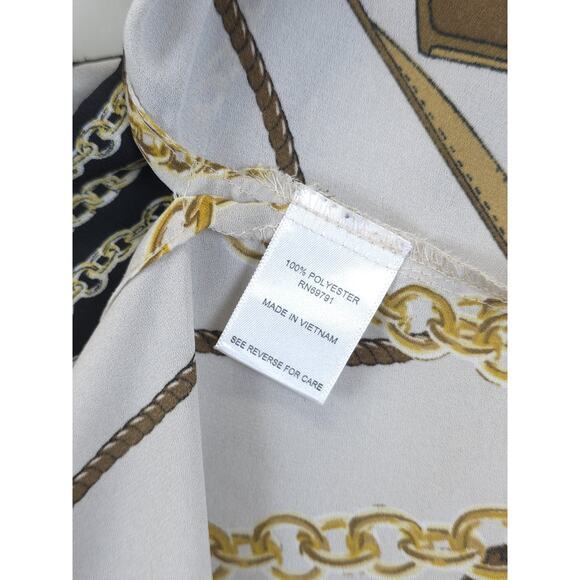 Roz & Ali Blouse Chain Print Button Front Women 2X Beige Gold Equestriancore - Picture 9 of 12